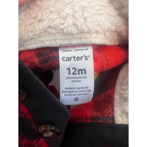 CARTERS TWO PIECE FLEECE SET BOYS PLAID PULL OVER  PANTS 9-12 MONTHS RED BLACK - Picture 8 of 8